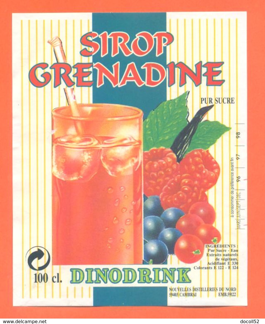 étiquette Sirop De Grenadine Dinodrik Distilleries Du Nord à Cambrai - 100 Cl - Fruits & Vegetables