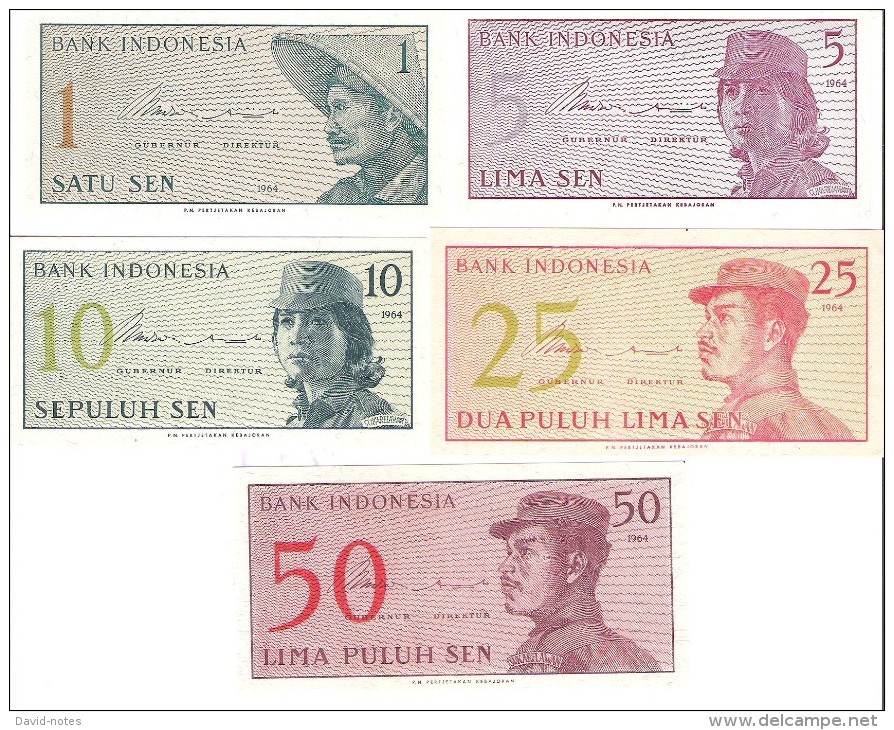 Indonesia - Pick 90 To 94 - 1-5-10-25-50 Sen 1964 - Unc - Set 5 Banknotes - Indonesië