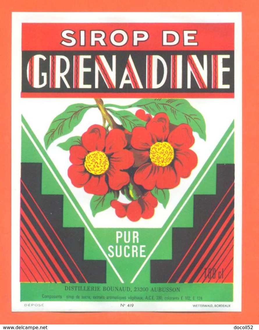 étiquette Sirop De Grenadine Pur Sucre Distillerie Bounaud à Aubusson - 100 Cl - Fruits & Vegetables