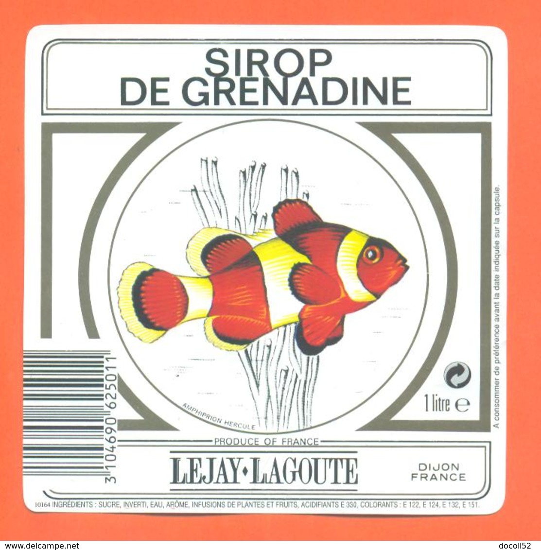 étiquette Sirop De Grenadine Legay Lagoute à Dijon - 100 Cl - Poisson Exotique - Fruits & Vegetables