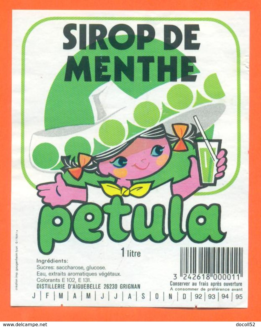 étiquette Sirop De Menthe Petula Distillerie D'aiguebelle à Grignan - 100 Cl - Fruits & Vegetables