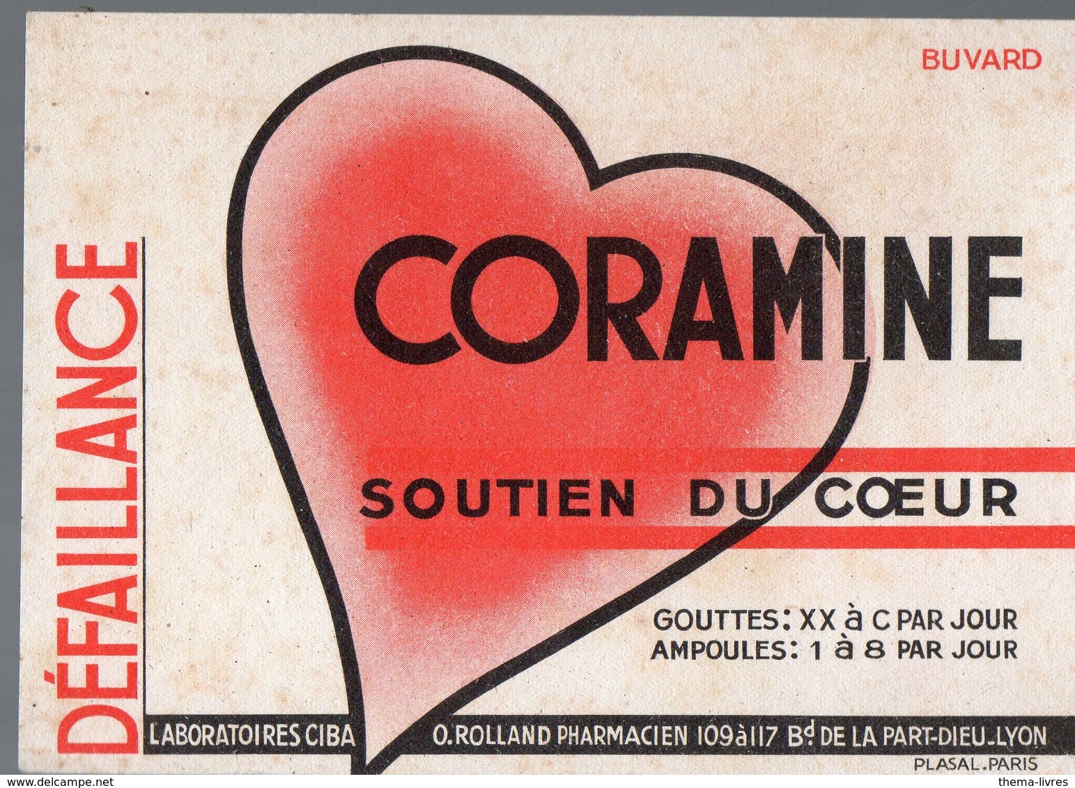 Lyon (69 Rhône) Buvard CORAMINE  Soutien Du Coeur (PPP14946) - Chemist's