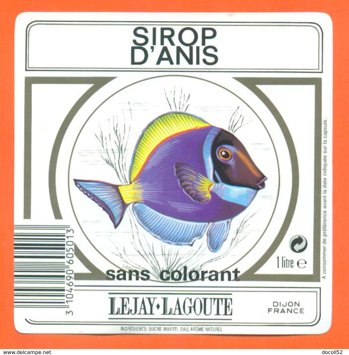 étiquette De Sirop D'anis Lejay Lagoute à Dijon - 100 Cl - Poisson Exotique - Fruits & Vegetables