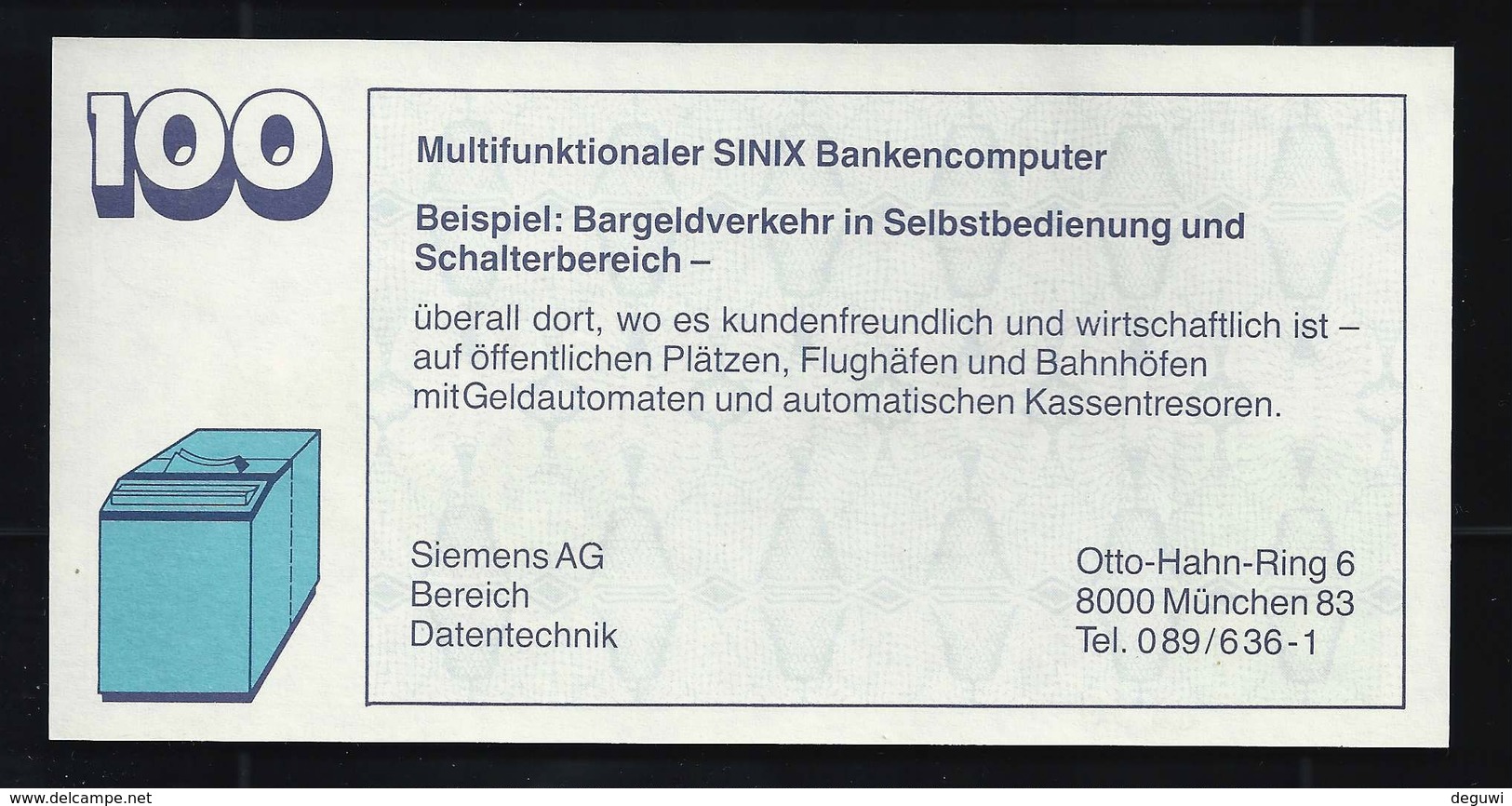 Test Note "SIEMENS-TRANSDATA, Bereich Datentechnik"" Testnote, 100 DM, Beids. Druck, UNC - Sonstige & Ohne Zuordnung