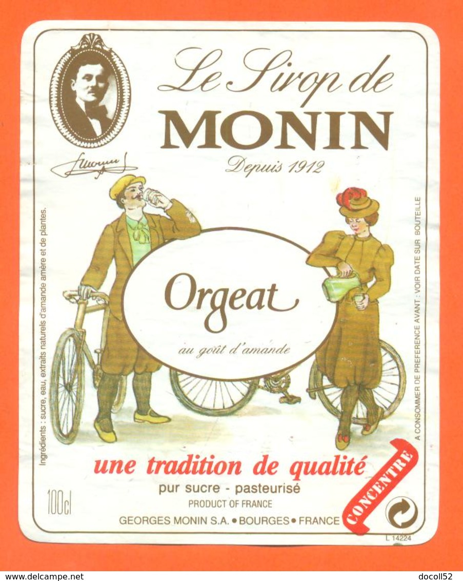 étiquette De Sirop D'orgeat Monin Georges Monin à Bourges - 100 Cl - Fruits & Vegetables