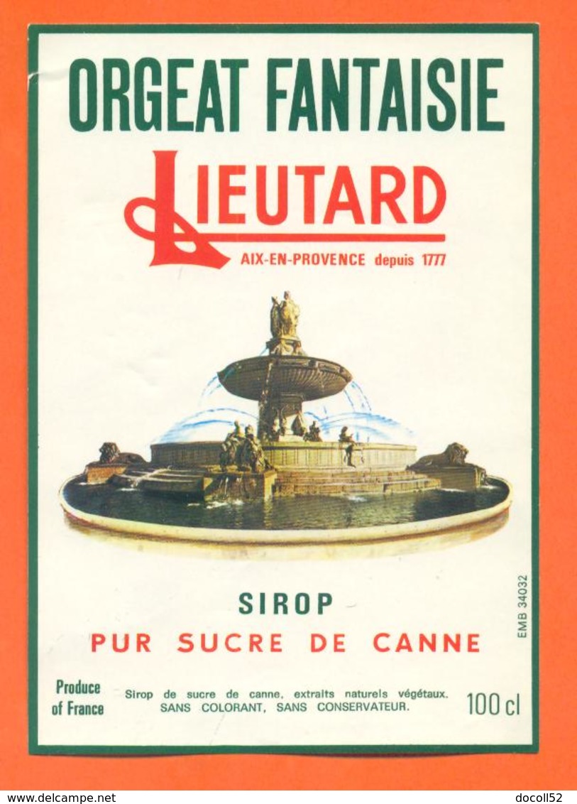 étiquette De Sirop D'orgeat Fantaisie Lieutard à Aix En Provence - 100 Cl - Fruits & Vegetables