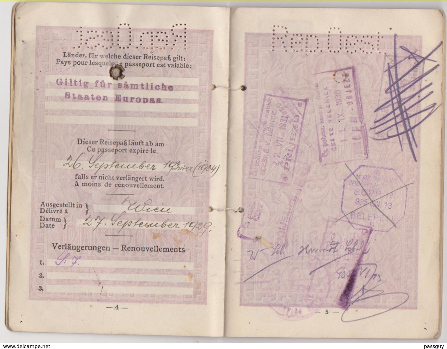 AUSTRIA Passport  - 1929 - Passeport AUTRICHE - Reisepaß – Revenues/Fiscaux - Historische Dokumente