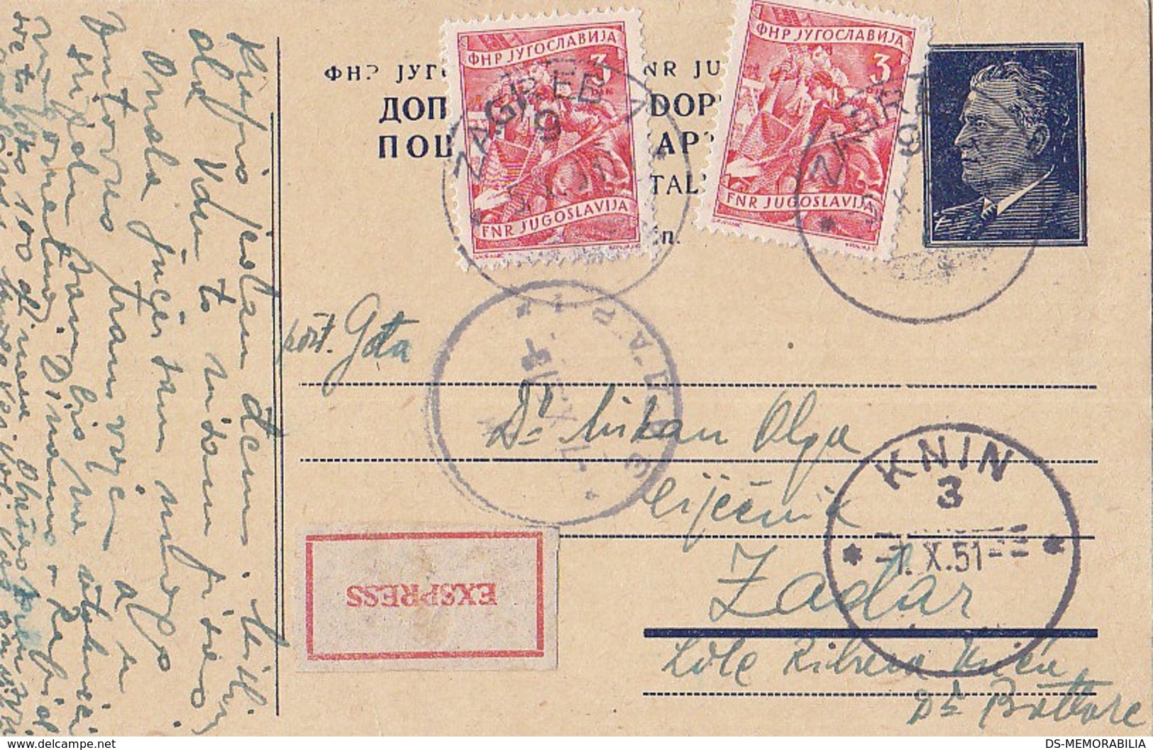 Yugoslavia - Uprated Stationery Sent Express Zagreb 1951 - Entiers Postaux