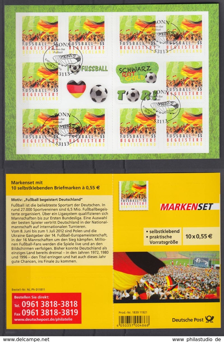 Bund Markenheftchen 88 Fussball Begeistert Deutschland 2012 ESST BBonn - Autres & Non Classés