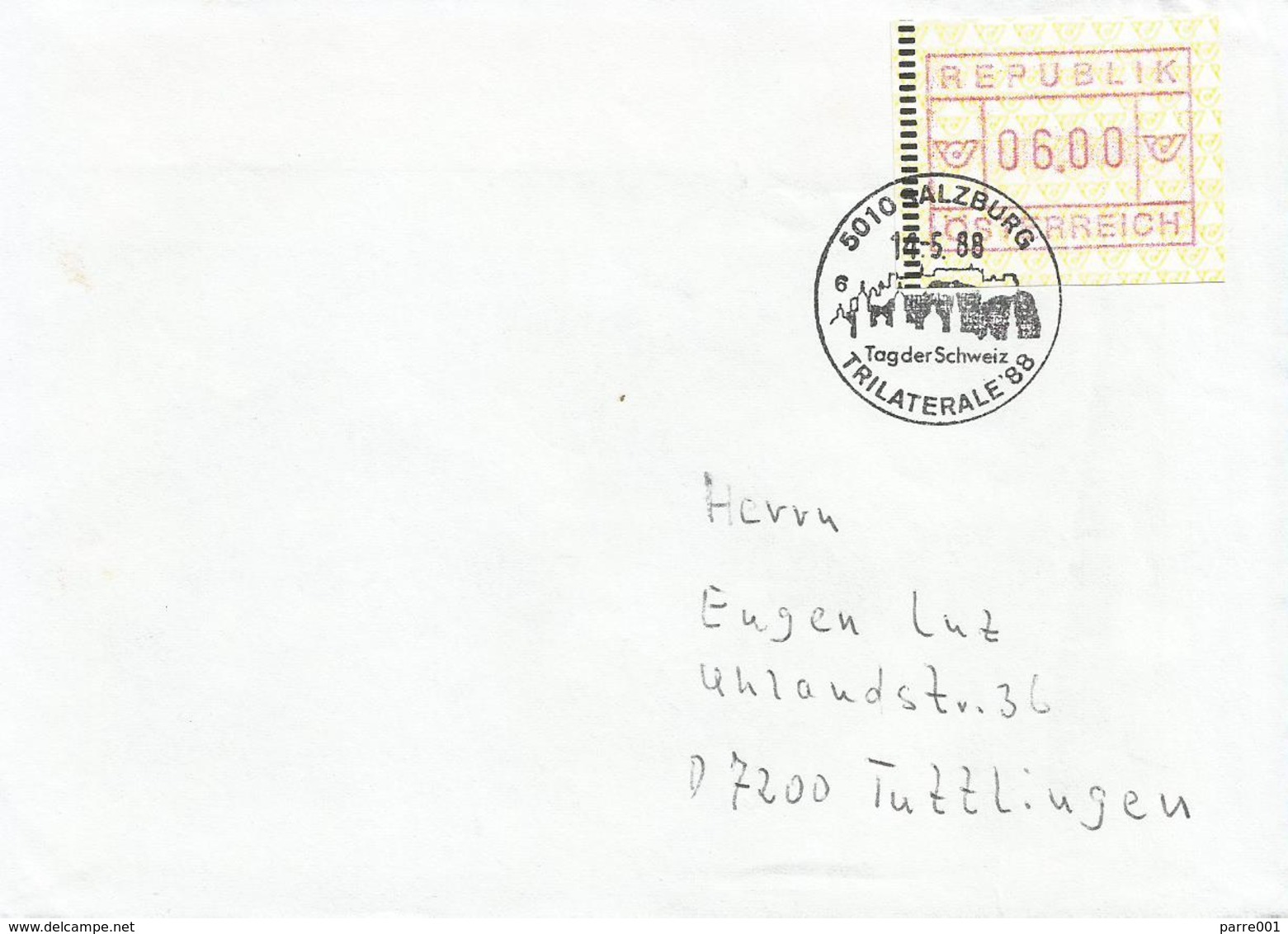 Österreich Austria 1988 Salzburg Tag Der Schweiz ATM Cover - Brieven En Documenten