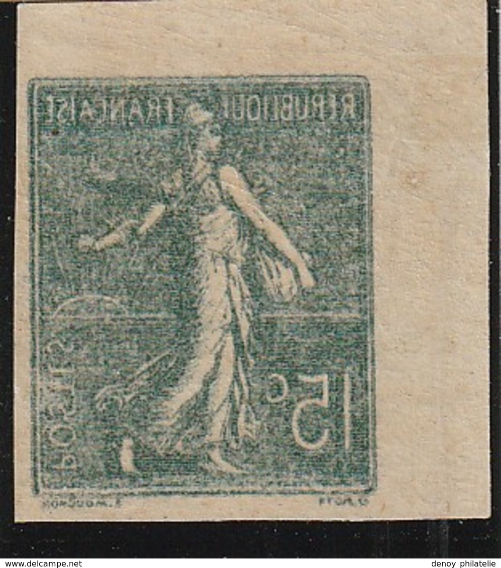 N°130g, 15c Olive: NON DENTELE IMPRESSION RECTOVERSO Coin De Feuille, - Unused Stamps