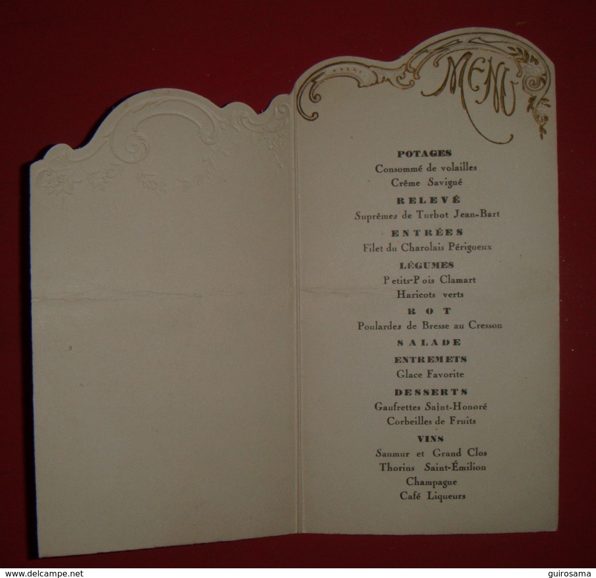 Menu De Mariage 25 Juin 1931 - Menus