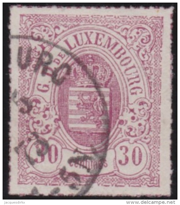 Luxembourg     .    Yvert    .    21         .     O     .        Oblitéré    .      /     .    Gebraucht - 1859-1880 Wapenschild