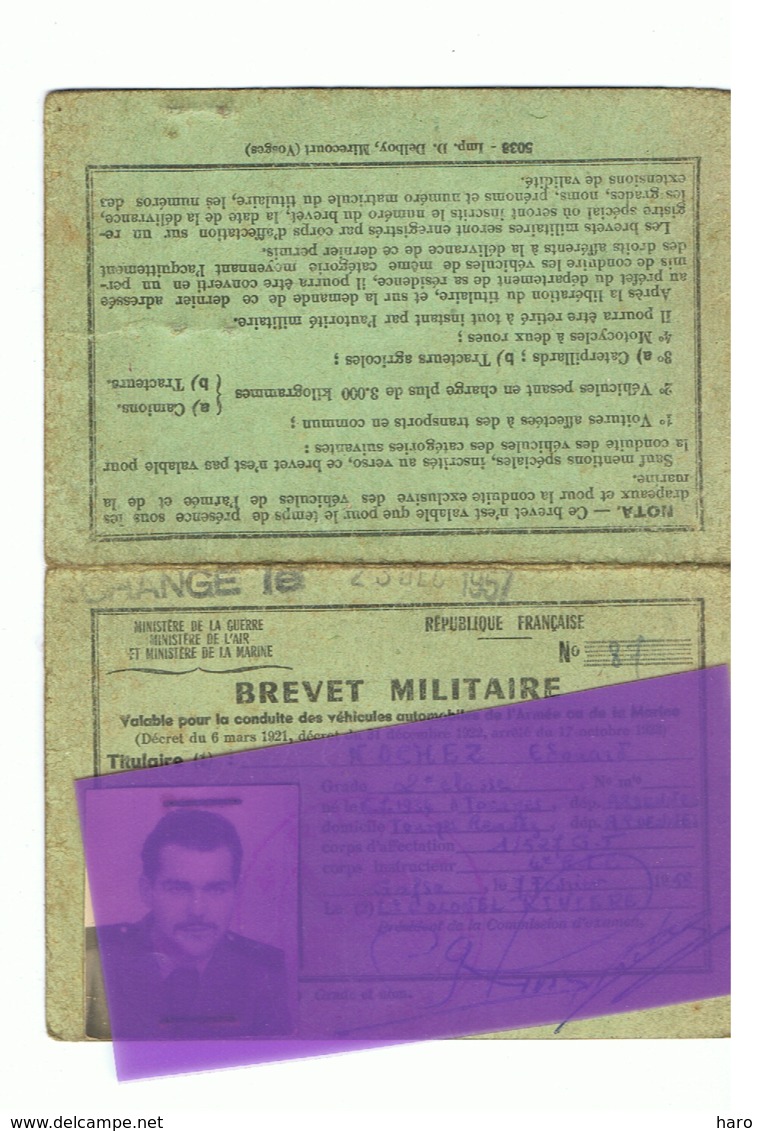 Brevet De Conduite Pour Véhiocules Militaires - Epoque Guerre D' Algérie 1958 (fr66) - Documents