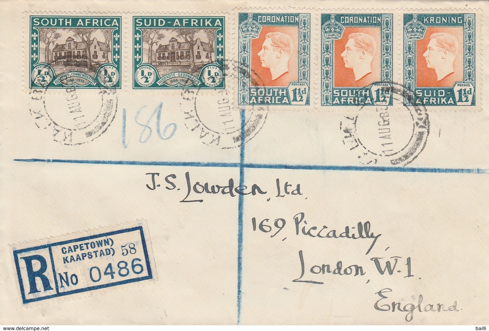 Afrique Du Sud Lettre Recommandée Pour L'Angleterre 1939 - Covers & Documents