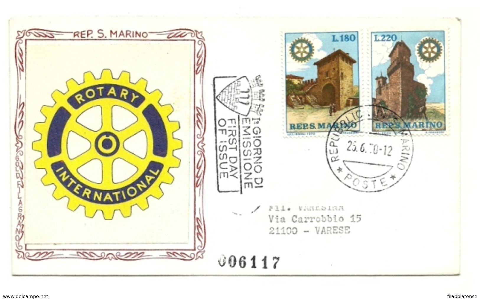 1970 - San Marino 809/10 Rotary Internazionale - FDC - Rotary, Lions Club