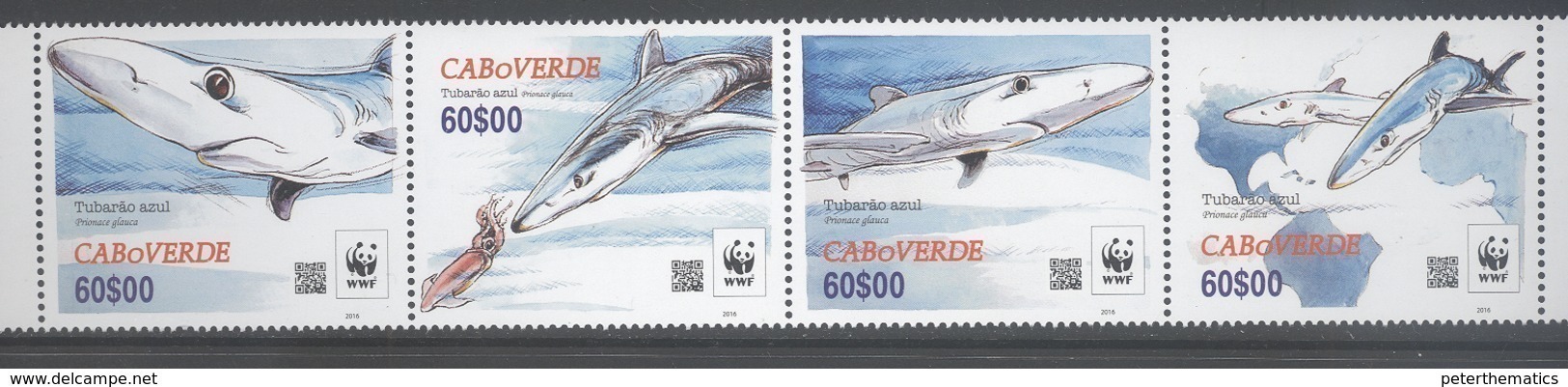 CAPE VERDE, 2016,MNH, WWF, SHARKS, 4v - Ongebruikt