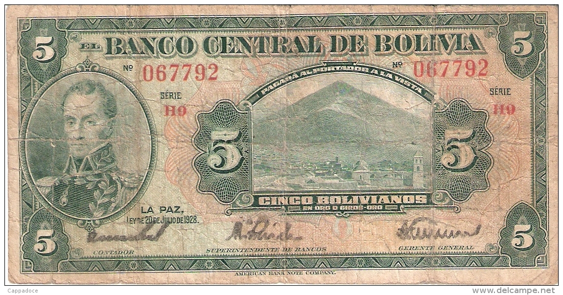 BOLIVIE   5 Bolivianos   L. 20/7/1928   P. 120a - Bolivie
