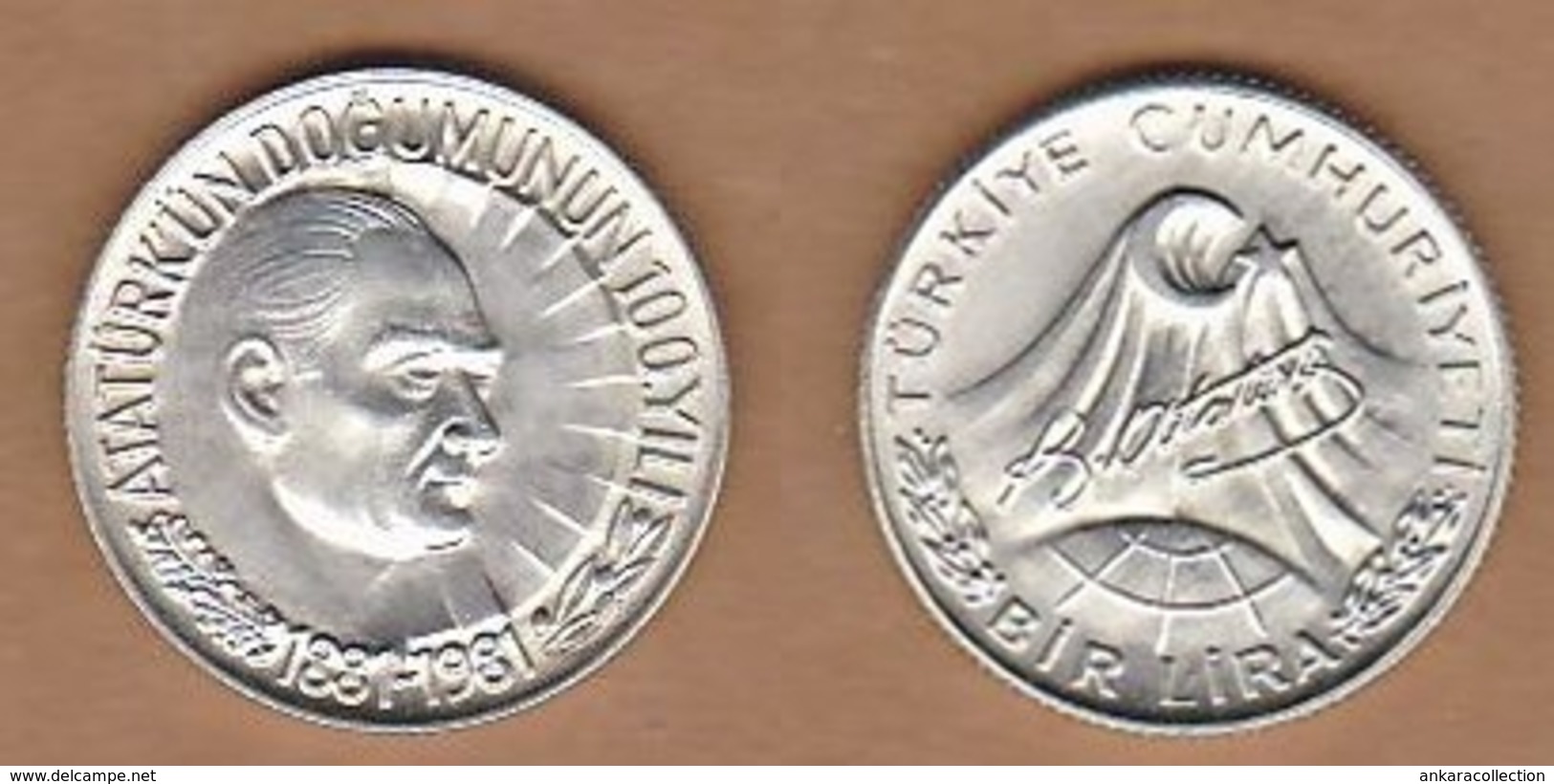 AC - BIRTH CENTENARY OF MUSTAFA KEMAL ATATURK 1 LIRA COMMEMORATIVE SILVER COIN TURKEY 1981 - Turquie