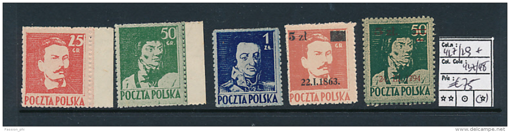 POLAND YVERT 427/429 MINT NO GUM 437 MINT NO GUM 438 MNH - Unused Stamps