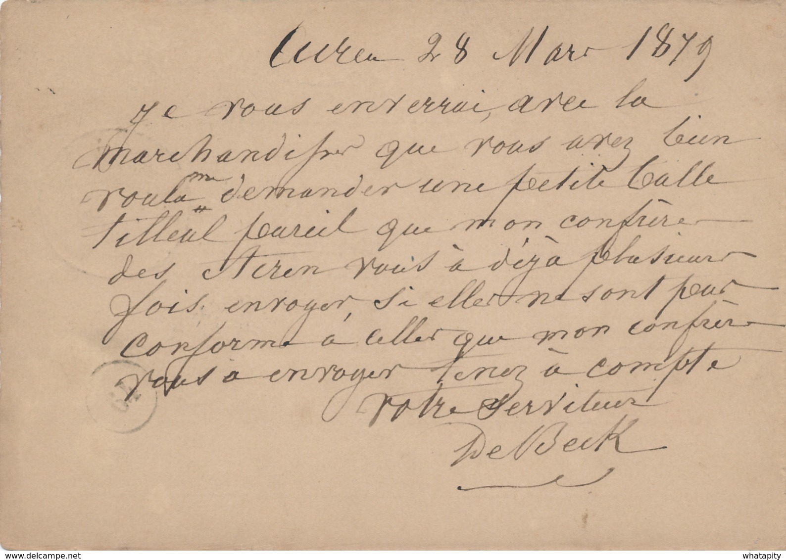 313/27 - Entier Postal Lion Couché LESSINES 1879 Vers Bruxelles - Origine Manuscrite ACREN - Cartes Postales 1871-1909