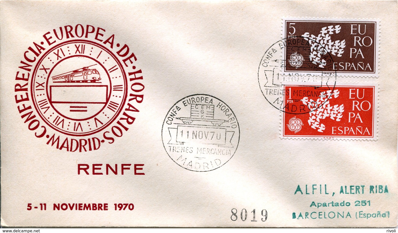 EUROPA CEPT ESPAGNE 1961/1970  FDC YVERT N° 1044/45 -  RENFE - 1961