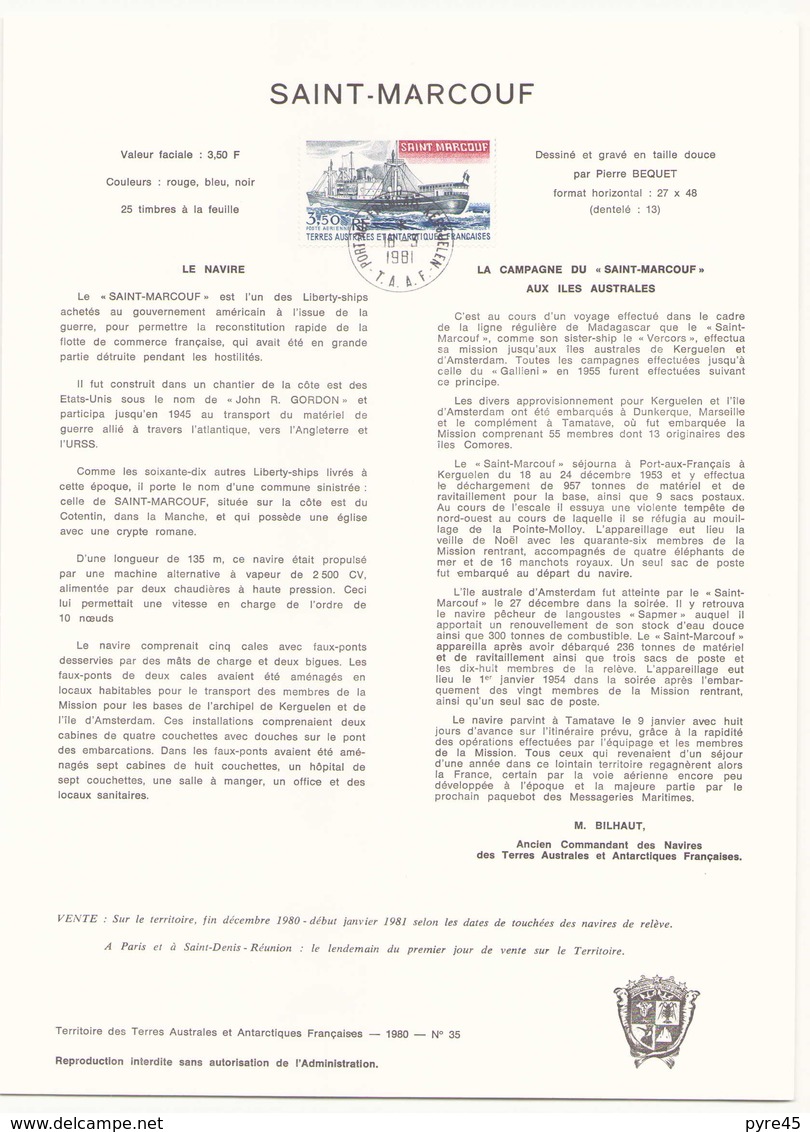 T.A.A.F Document Officiel Saint-Marcouf Du 16 Mars 1981 Au Kerguelen - Autres & Non Classés