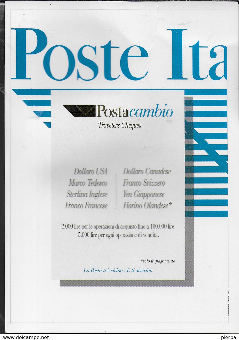 POSTACAMBIO - CARTOLINA PUBBLICITARIA POSTE ITALIANE - VIAGGIATA 2002 FRANCOBOLLO ASPORTATO - Postal Services