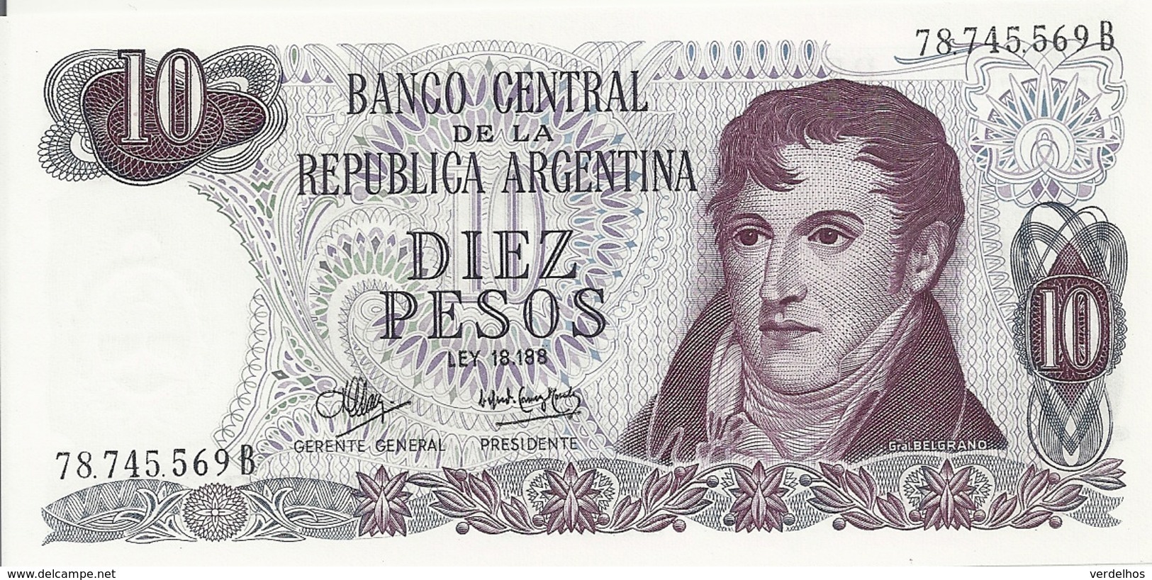 ARGENTINE 10 PESOS ND1970-73 UNC P 289 - Argentine