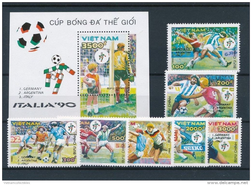 Vietnam Viet Nam MNH Perf Surcharged Stamps &amp; Souvenir Sheet 1990 : World Cup Football Italia (Ms606) - Viêt-Nam