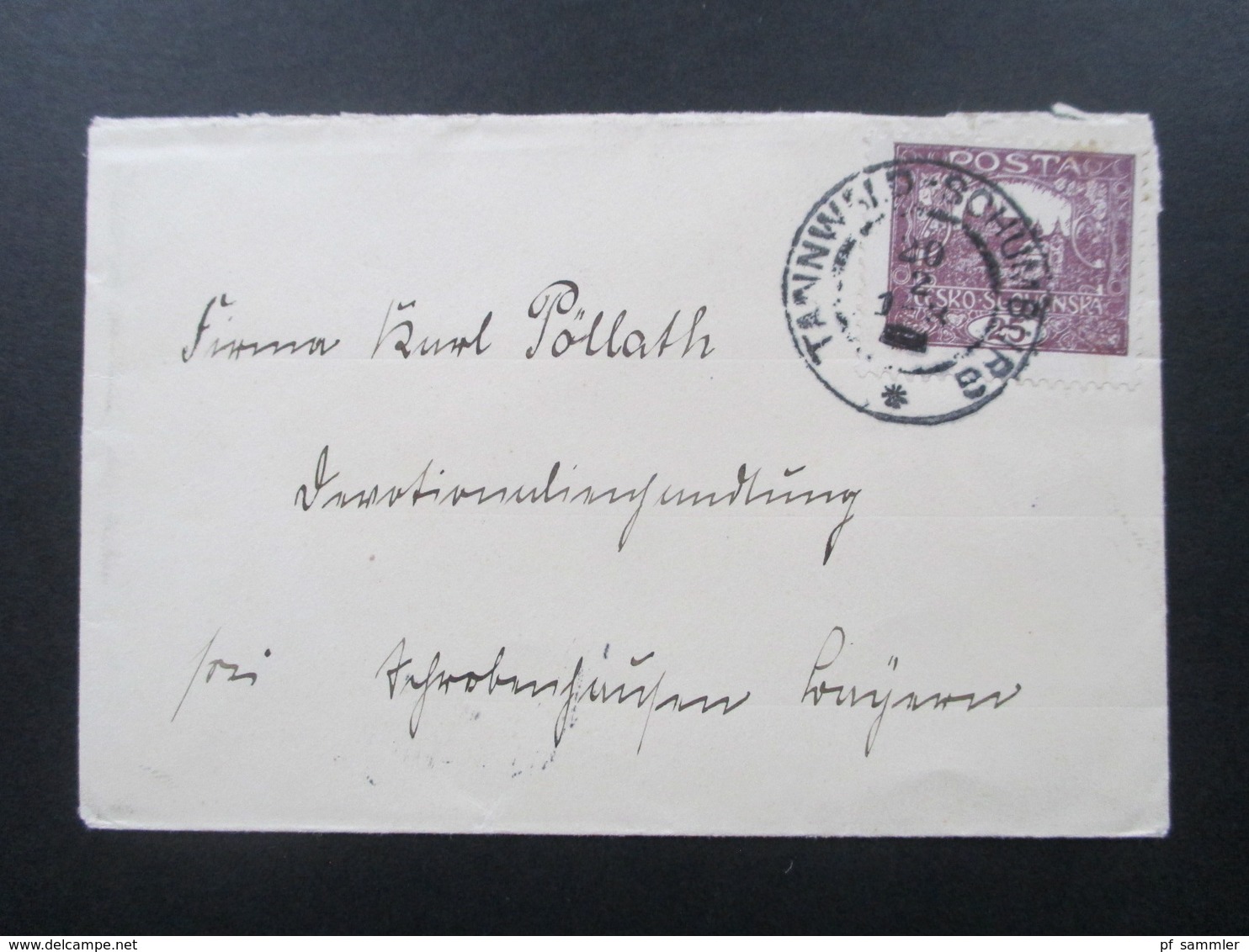 CSSR 1919 Nr. 28 EF Stempel Tannwald - Schumburg Und Rückseitig Stempel Konvent Der Hedwigschwestern - Cartas & Documentos