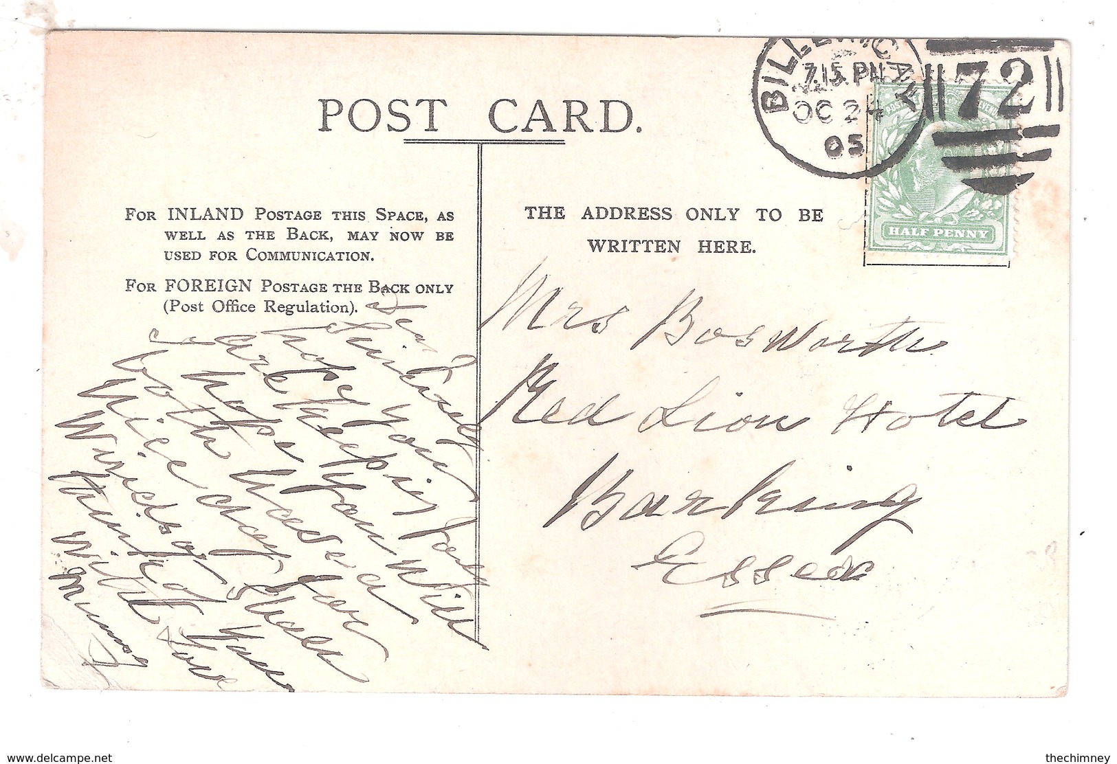 SHOEBURYNESS Coast Guard Station Used 1905 IXL Series PARTIAL BILLERICAY DUPLEX No.72 POSTMARK  POSTAL HISTORY - Other & Unclassified