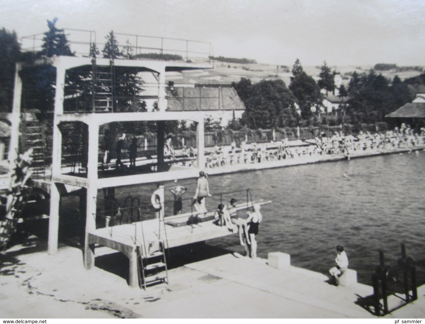 Sudetenland Echtfoto AK Neu-Titschein Städtisches Freibad. CSSR Marke Mit Blauem Stempel Hakenkreuz Neu-Titschein - Sudetenland