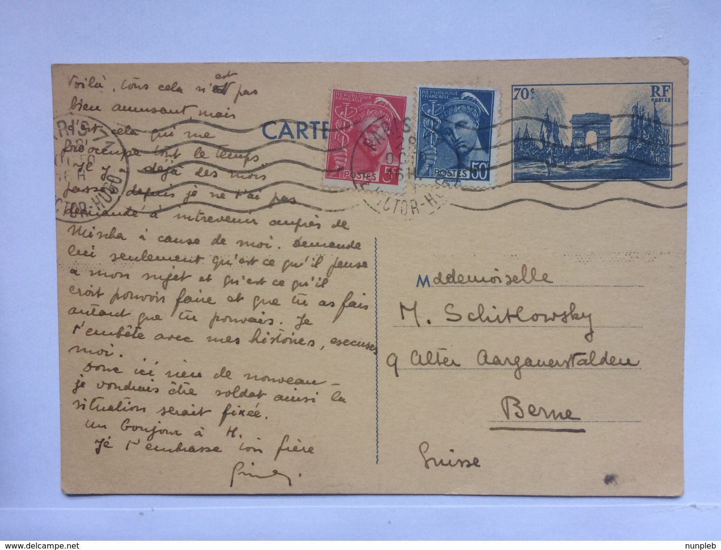 FRANCE - 1939 Carte Postale - Paris R. Victor Hugo To Berne Switzerland - Covers & Documents