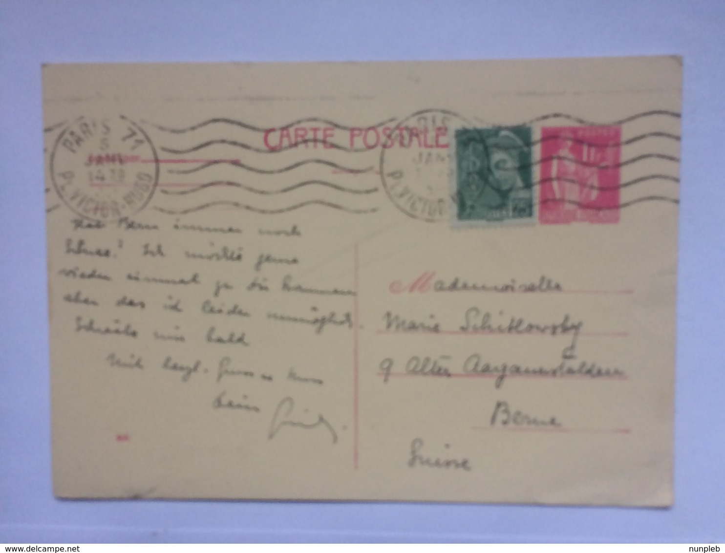 FRANCE - 1939 Carte Postale - Paris R. Victor Hugo To Berne Switzerland - Covers & Documents