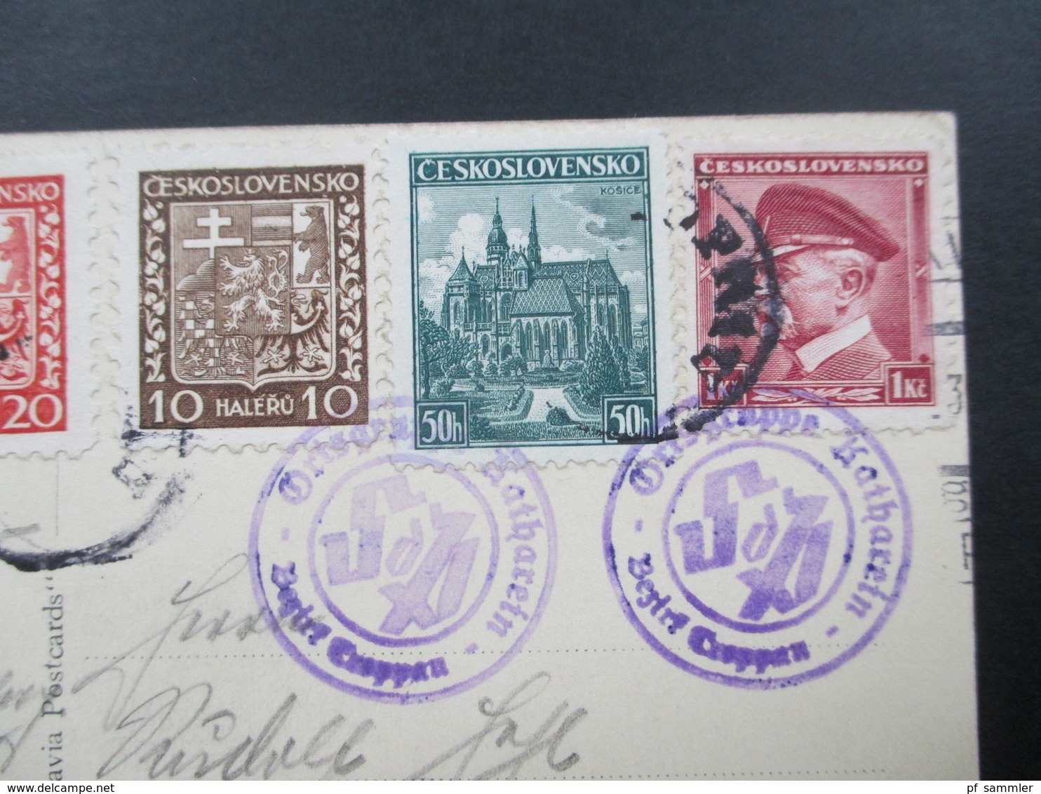 Sudetenland 1938 AK Stadtkaffee Niedermeyer Mit CSSR Frankatur Stempel Ortsgruppe Katharein Bezirk Troppau - Sudetes