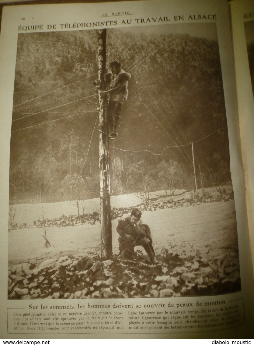 1917 LE MIROIR:Les Soldats Téléphonistes Portent La Peau De Mouton Contre Froid;Révolution Russe; Laon;Les Italiens,etc - Francese