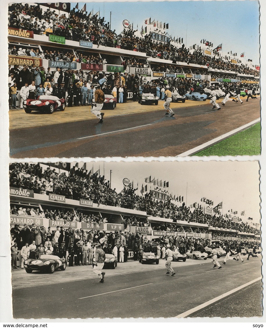 24 Heures Du Mans . 2 Cartes Couleur Et Noir Et Blanc Depart 1957 Panhard - Le Mans