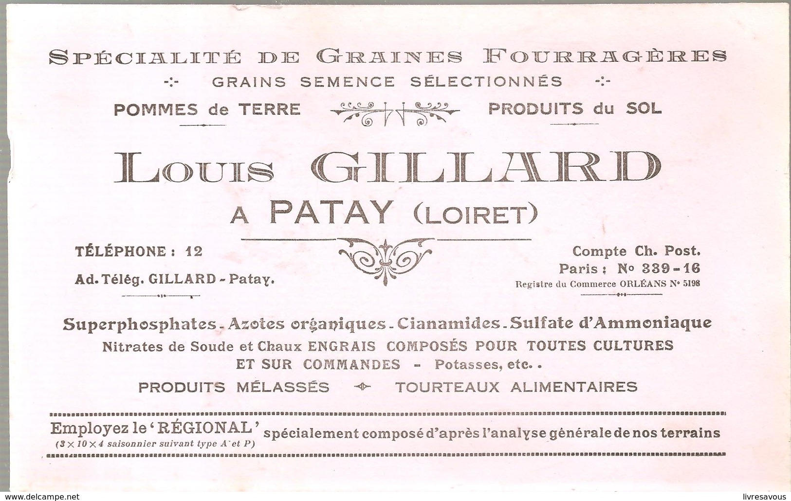 Buvard Louis Gillard à Patay (Loiret) Spécielité De Graines Fouragères - Agriculture