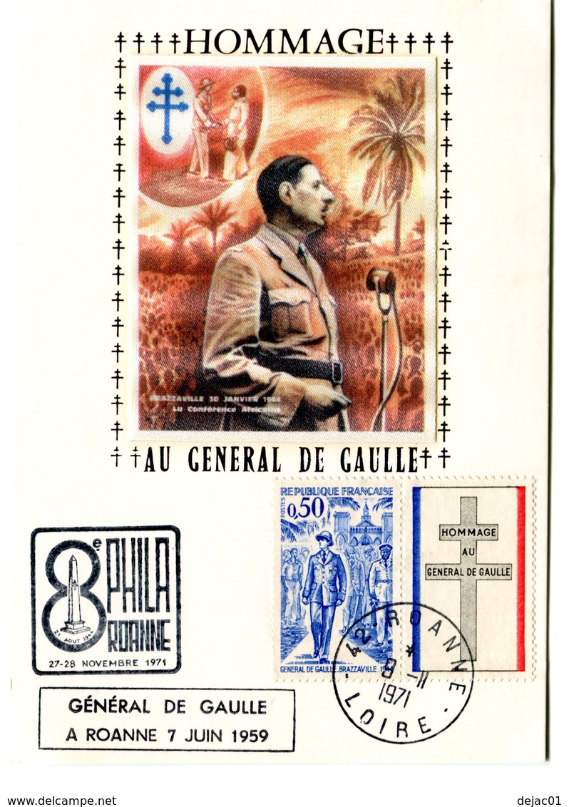 Thème Général De Gaulle - Cachet à Date Roanne Du 9 Novembre 1971 + Griffe - R 5394 - De Gaulle (Général)