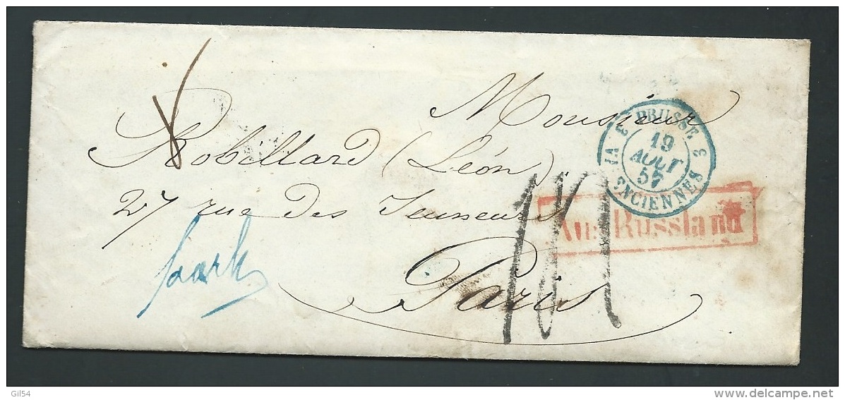 Lettre De Saint Petersbourg De 1857 Pour La France Aus Russland Encadré En Rouge , Taxe Manuscrite -  Bb15808 - ...-1857 Prephilately