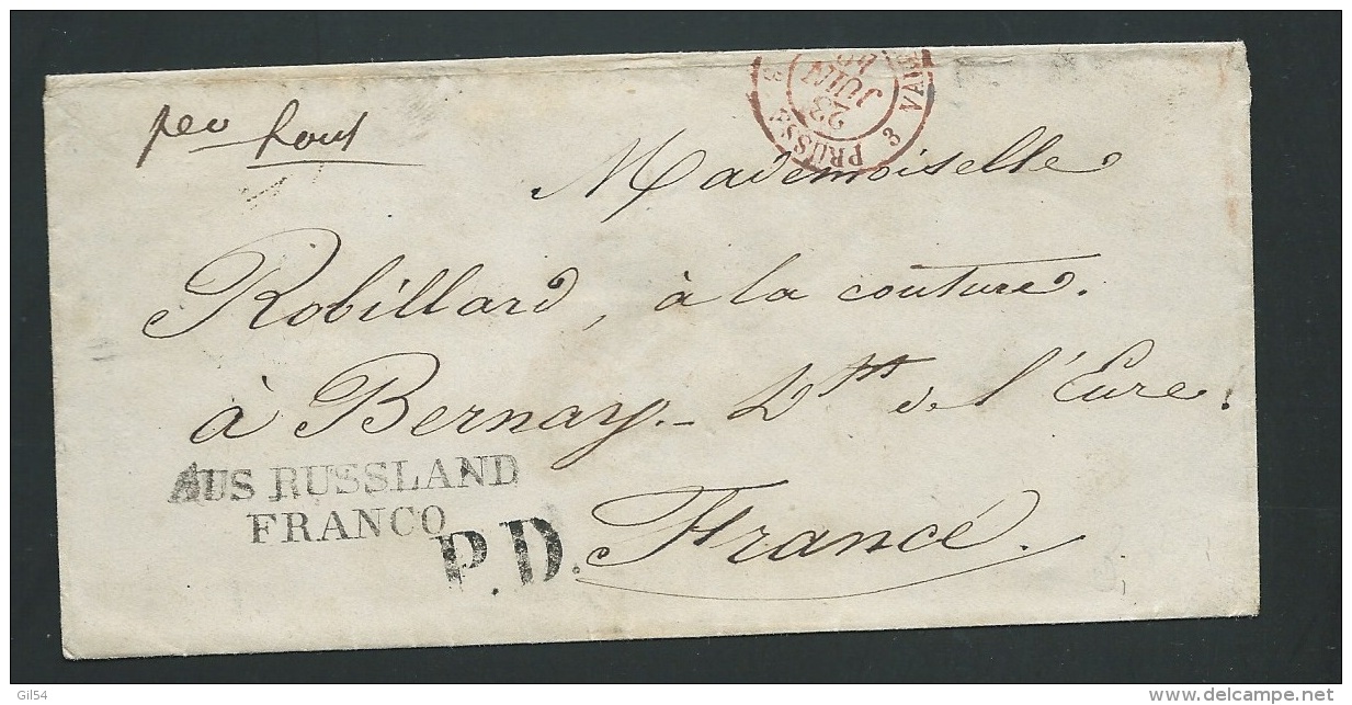 Lettre De Saint Petersbourg De 1849 Pour La France Aus Russland Franco En Noir + PD -  Bb15808 - ...-1857 Préphilatélie