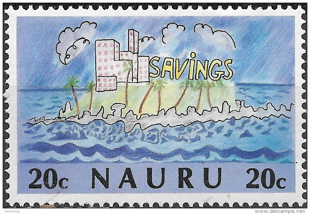 NAURU 1986 Tenth Anniv Of Bank Of Nauru. Children's Paintings - 20c Island And Bank Of Nauru FU - Nauru