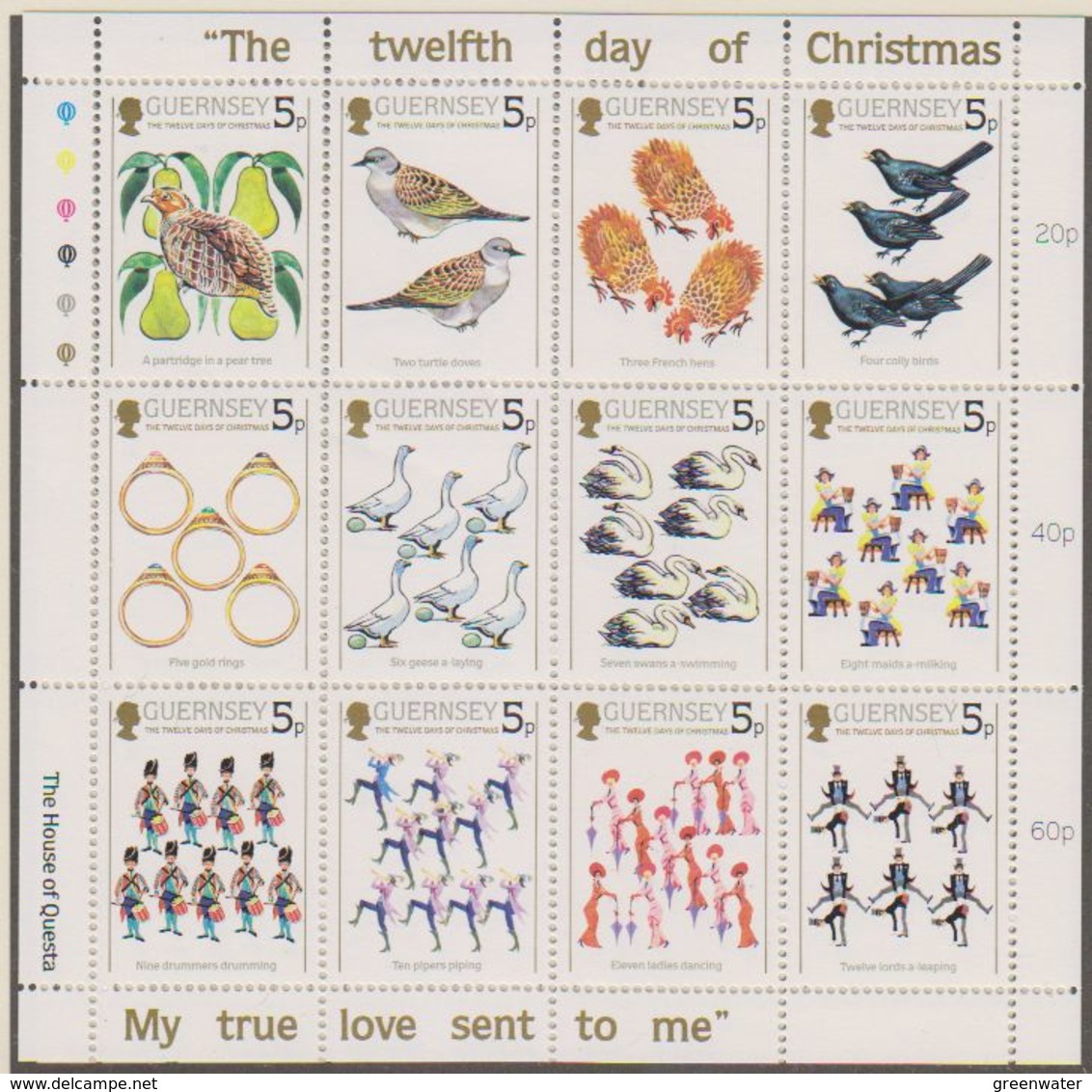 Guernsey 1984 The Twelfth Day Of Christmas 12v In Sheetlet ** Mnh (40505I) - Guernsey