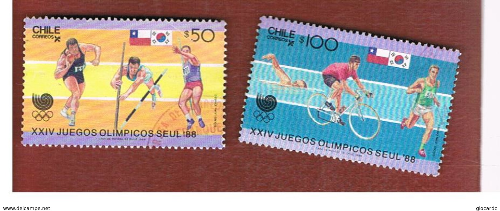 CILE (CHILE)  - SG 1147.1148-    1988 OLYMPIC GAMES (COMPLET SET O 2)  -     USED ° - Cile