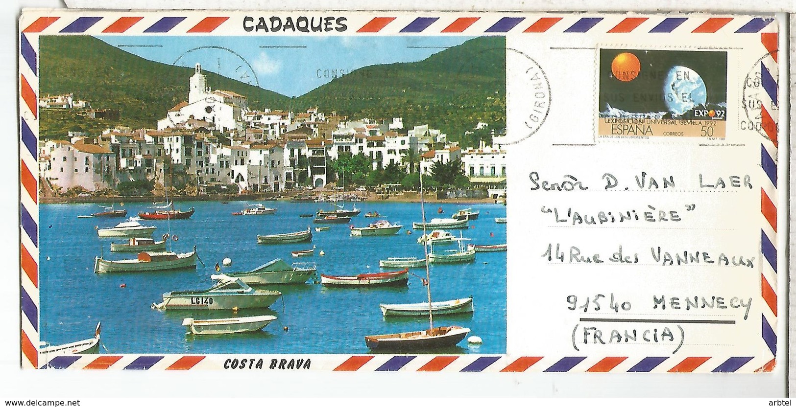 PALAMOS GERONA SOBRE TURISTICO CADAQUES SELLOS EXPO 92 SEVILLA - 1992 – Sevilla (España)