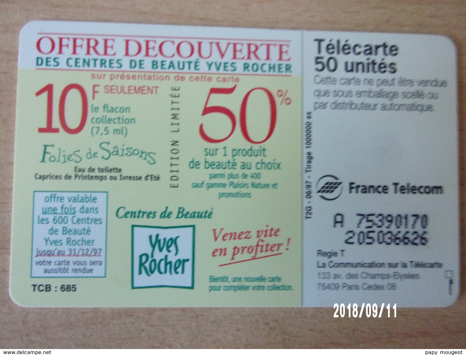 F742 * 970.JD 50U SO3 T2G 06/97 - Justifié à Droite - Yves Rocher 97 - 1997