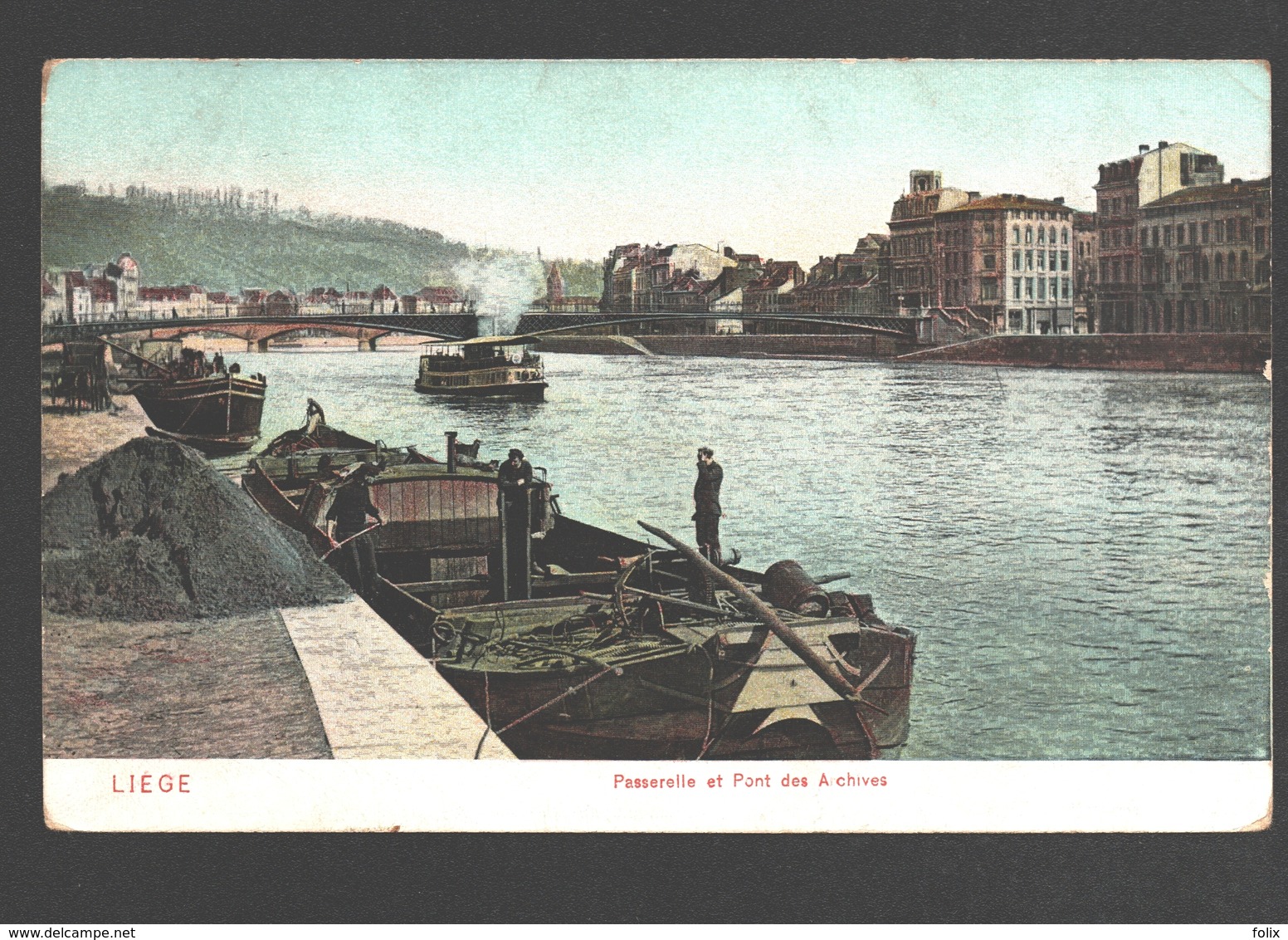 Liège - Passerelle Et Pont Des Archives - Dos Simple - Animée - Bateau - Luik