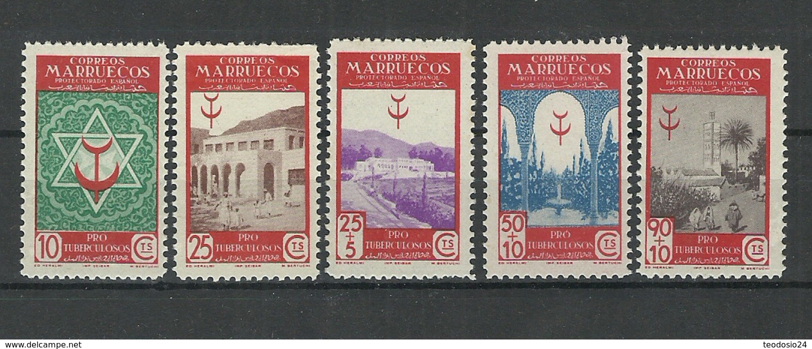 ESPAÑA COLONIAS MARRUECOS PRO TUBERCULOSIS AÑO 1946 YT 350/354 ** MNH - Maroc Espagnol