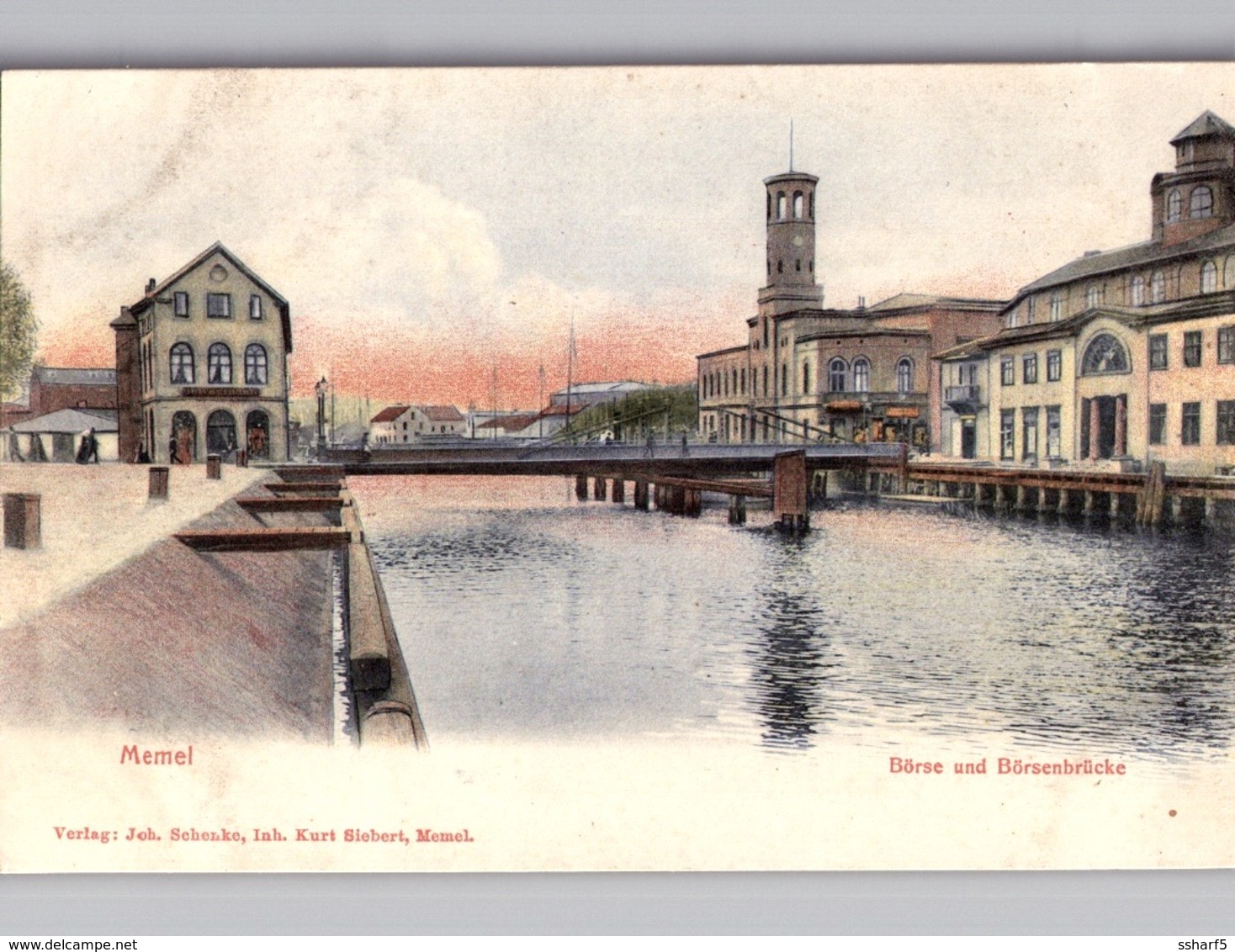 MEMEL Börse Und Börsenbrücke Zarte Farbelitho Um 1904 - Litauen